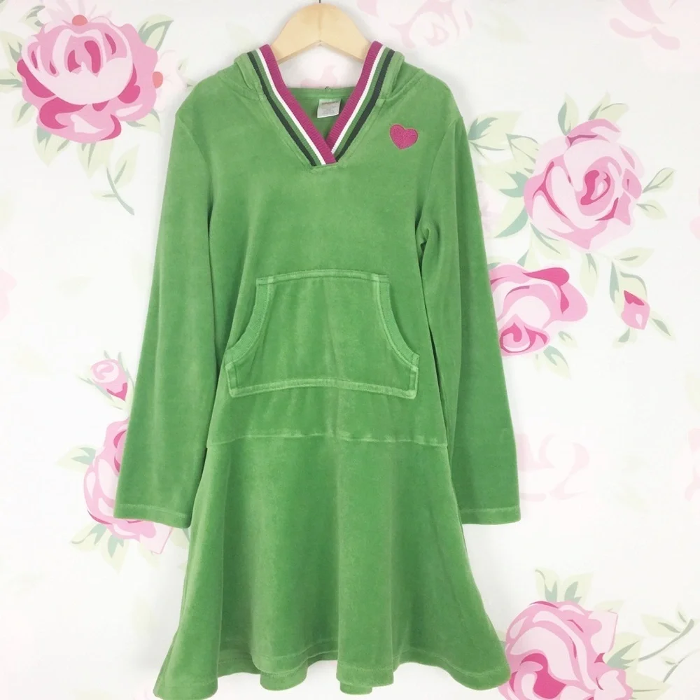 Gymboree Green Velour Hood Heart Tunic Dress 9